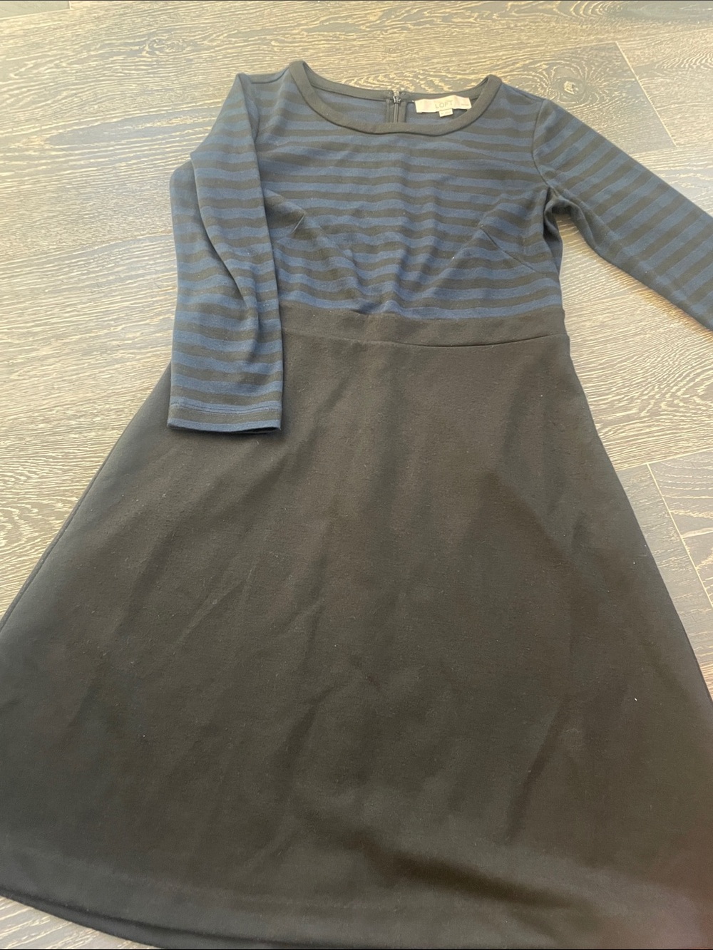 Navy & Black Striped Fit-and-Flare Dress